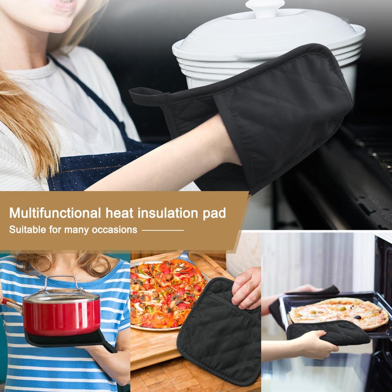 YEKOO Cotton and Neoprene Oven Pads Pot Holder with Pocket 8"x8.5" Dual-Function Hot Pad Set for Finger Hand Wrist Protection Heat Resistant to 428Â°F Black - Image 4
